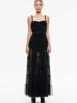 Alice and Olivia Deena Pleated Maxi Dress With Hot Pant-Women Dresses