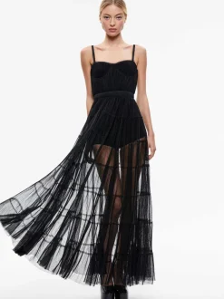 Alice and Olivia Deena Pleated Maxi Dress With Hot Pant-Women Dresses