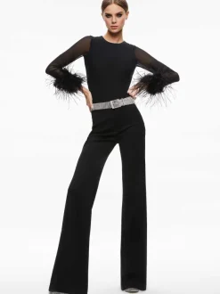 Alice and Olivia Delaina Feather Cuff Sleeve Top-Women Tops