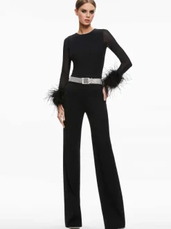 Alice and Olivia Delaina Feather Cuff Sleeve Top-Women Tops