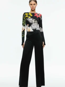 Alice and Olivia Delaina Long Sleeve Crop Top-Women Tops