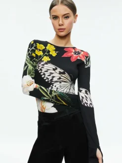 Alice and Olivia Delaina Long Sleeve Crop Top-Women Tops