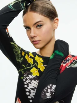 Alice and Olivia Delaina Long Sleeve Crop Top-Women Tops