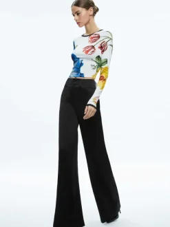 Alice and Olivia Delaina Long Sleeve Cropped Top-Women Tops