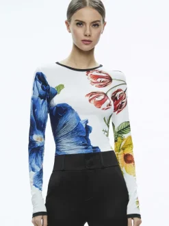 Alice and Olivia Delaina Long Sleeve Cropped Top-Women Tops