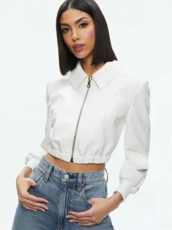 Alice and Olivia Della Cropped Vegan Leather Jacket-Women Jackets + Coats