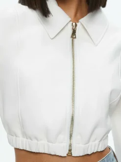 Alice and Olivia Della Cropped Vegan Leather Jacket-Women Jackets + Coats