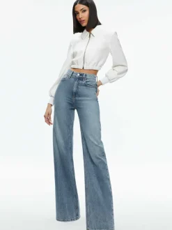 Alice and Olivia Della Cropped Vegan Leather Jacket-Women Jackets + Coats