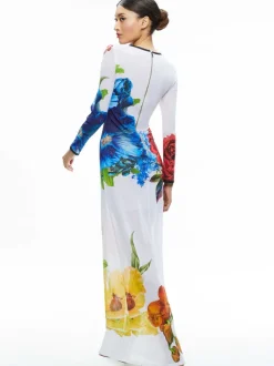 Alice and Olivia Delora Long Sleeve Crew Neck Maxi Dress-Women Dresses