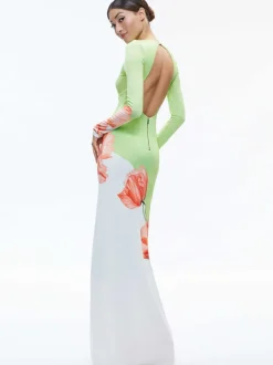 Alice and Olivia Delora Open Back Crew Neck Maxi Dress-Women Dresses