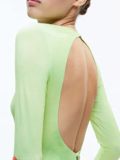 Alice and Olivia Delora Open Back Crew Neck Maxi Dress-Women Dresses