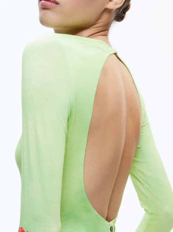 Alice and Olivia Delora Open Back Crew Neck Maxi Dress-Women Dresses