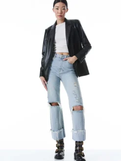 Alice and Olivia Denny Vegan Leather Notch Collar Blazer-Women Jackets + Coats