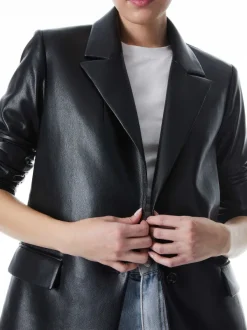 Alice and Olivia Denny Vegan Leather Notch Collar Blazer-Women Jackets + Coats