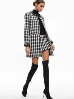 Alice and Olivia Deon Two-Fer Tweed Jacket-Women Jackets + Coats