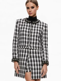 Alice and Olivia Deon Two-Fer Tweed Jacket-Women Jackets + Coats