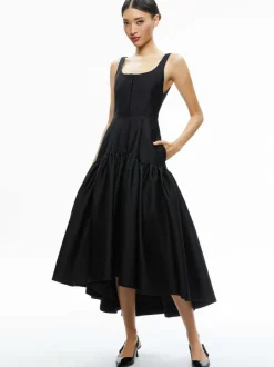 Alice and Olivia Diana Sleeveless Structured Midi Dress-Women Dresses