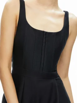 Alice and Olivia Diana Sleeveless Structured Midi Dress-Women Dresses