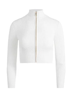 Alice and Olivia Dorris Ribbed Zip Up Cardigan-Women Sweaters
