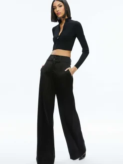 Alice and Olivia Dorris Ribbed Zip Up Cardigan-Women Sweaters