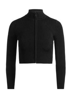 Alice and Olivia Dorris Ribbed Zip Up Cardigan-Women Sweaters