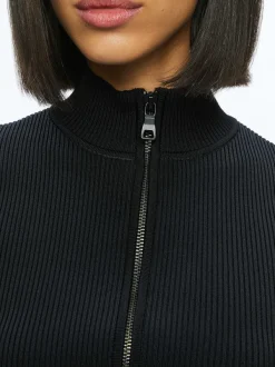 Alice and Olivia Dorris Ribbed Zip Up Cardigan-Women Sweaters