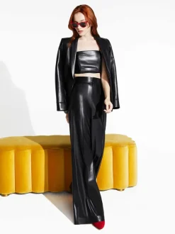 Alice and Olivia Dylan Vegan Leather Wide Leg Pant-Women Pants