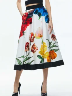 Alice and Olivia Earla High Rise Flared Midi Skirt-Women Skirts