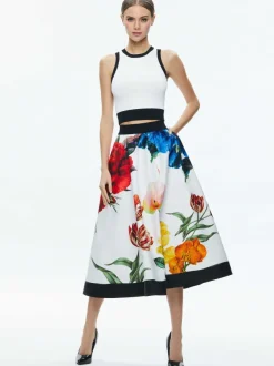 Alice and Olivia Earla High Rise Flared Midi Skirt-Women Skirts