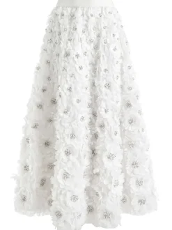 Alice and Olivia Earla High Waisted Floral Embellished Skirt-Women Skirts