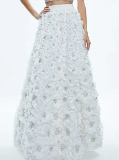 Alice and Olivia Earla High Waisted Floral Embellished Skirt-Women Skirts