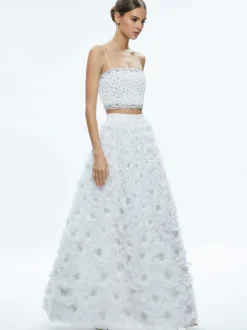 Alice and Olivia Earla High Waisted Floral Embellished Skirt-Women Skirts