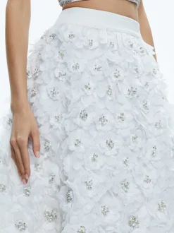Alice and Olivia Earla High Waisted Floral Embellished Skirt-Women Skirts