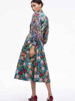 Alice and Olivia Earla Vegan Leather Flare Skirt + Ilan Smocked Sleeve Button Front Blouse-Women Matching Sets