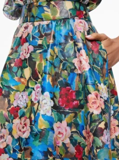 Alice and Olivia Earla Vegan Leather Flare Skirt + Ilan Smocked Sleeve Button Front Blouse-Women Matching Sets