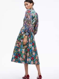 Alice and Olivia Earla Vegan Leather Flare Skirt + Ilan Smocked Sleeve Button Front Blouse-Women Matching Sets