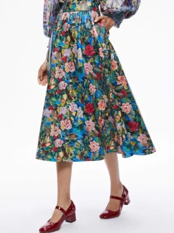 Alice and Olivia Earla Vegan Leather Flare Skirt-Women Skirts