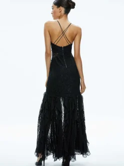 Alice and Olivia Edera Ruffle Lace Maxi Gown-Women Dresses