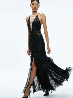 Alice and Olivia Edera Ruffle Lace Maxi Gown-Women Dresses