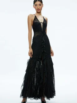 Alice and Olivia Edera Ruffle Lace Maxi Gown-Women Dresses