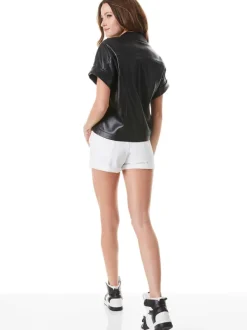Alice and Olivia Edyth Vegan Leather Button Down-Women Tops