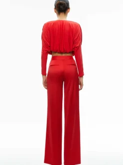 Alice and Olivia Elda Twisted Draped Cropped Top-Women Tops