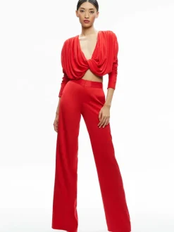 Alice and Olivia Elda Twisted Draped Cropped Top-Women Tops