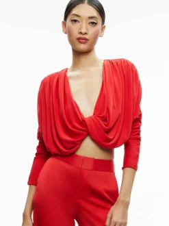 Alice and Olivia Elda Twisted Draped Cropped Top-Women Tops