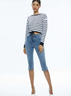 Alice and Olivia Emmie Mid Rise Clam Digger Jean-Women Pants