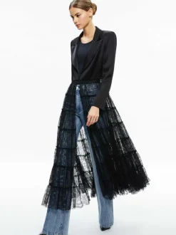 Alice and Olivia Everly Drama Lace Maxi Blazer-Women Jackets + Coats
