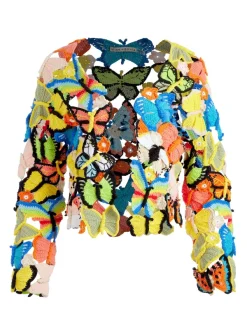 Alice and Olivia Fawn Butterfly Crochet Cardigan-Women Sweaters