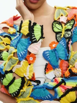 Alice and Olivia Fawn Butterfly Crochet Cardigan-Women Sweaters