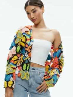 Alice and Olivia Fawn Butterfly Crochet Cardigan-Women Sweaters