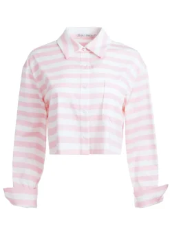 Alice and Olivia Finely Cropped Oversized Button Down Shirt-Women Tops